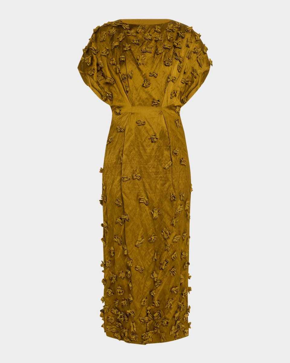 Floral Hand Embroidered Cap-Sleeve Dress